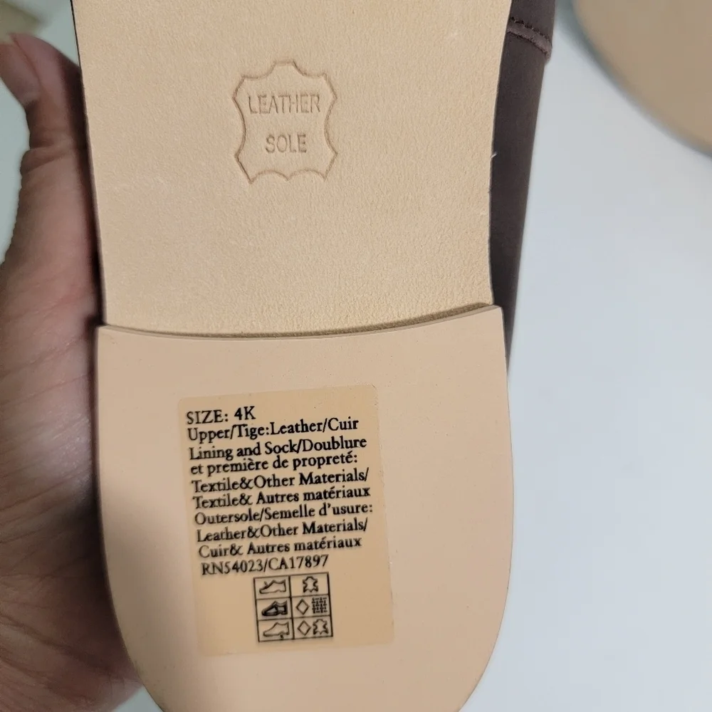 NEW JANIE & JACK Kids Leather Slip-On Shoes Size 4K Brown Leather Sole Unisex